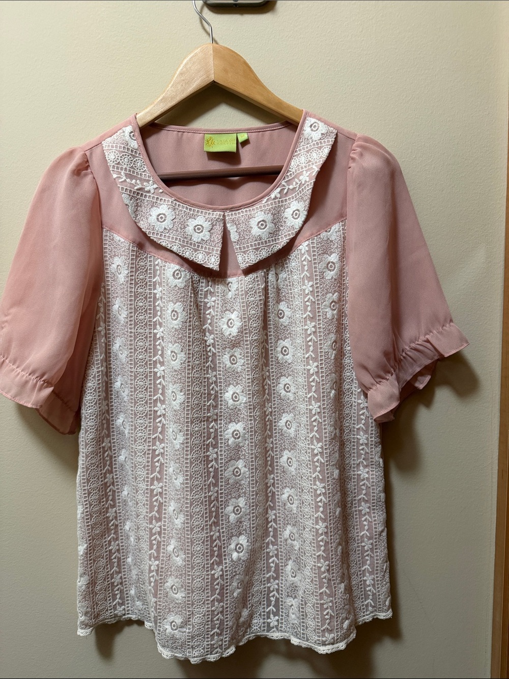 Pink Lace Panel Peter Pan Collar Blouse